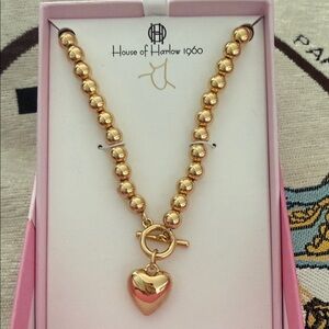 House of Harlow 1960 Gold-Tone Beaded Necklace with Heart Pendant
